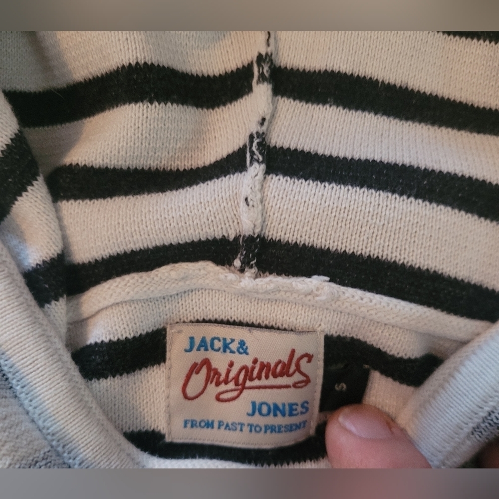 Jack and Jones Knit White and Blue Striped Hoodie S - Picture 4 of 6
